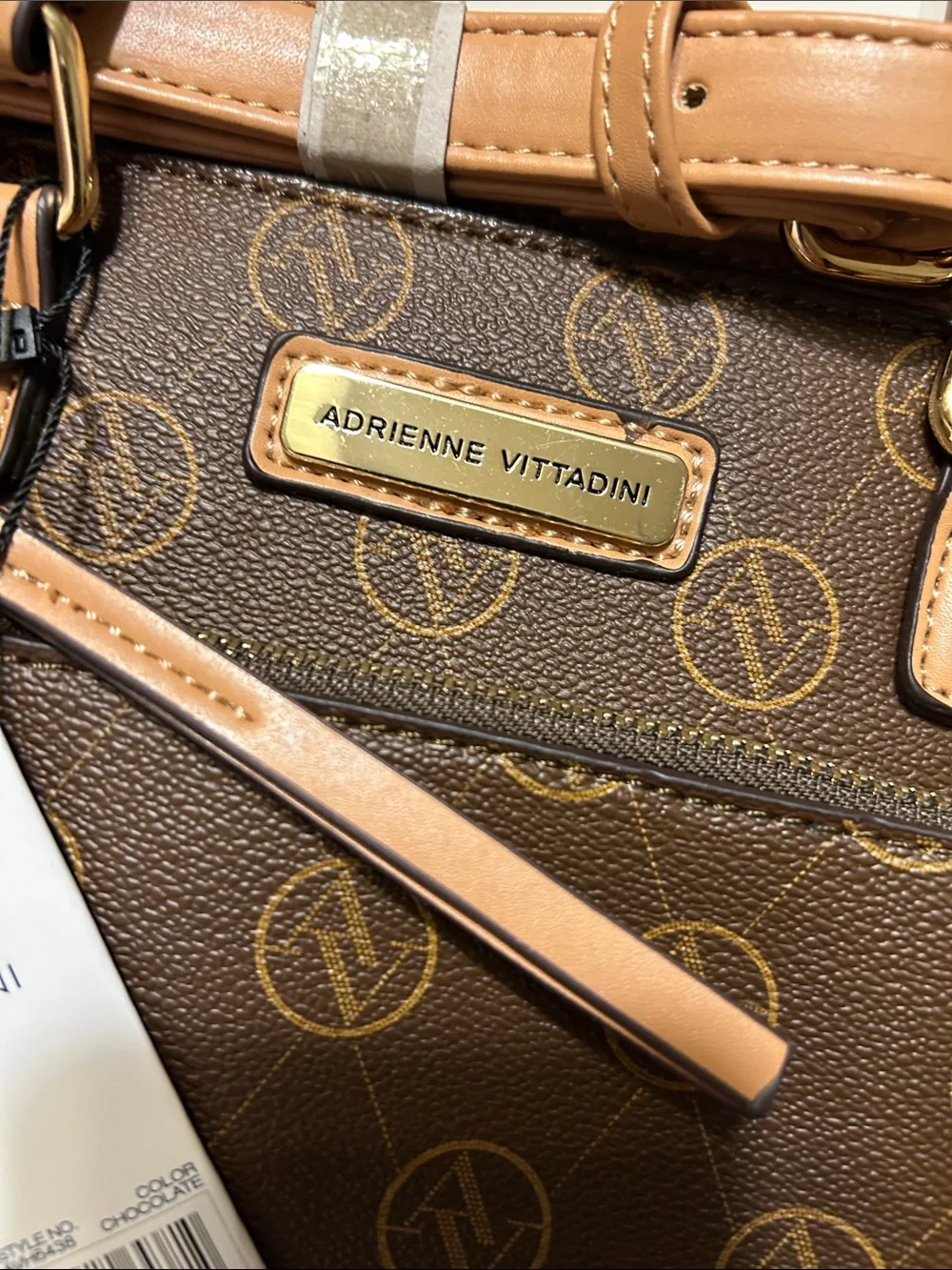 Adrienne Vittadini Brown & Tan Logo Satchel